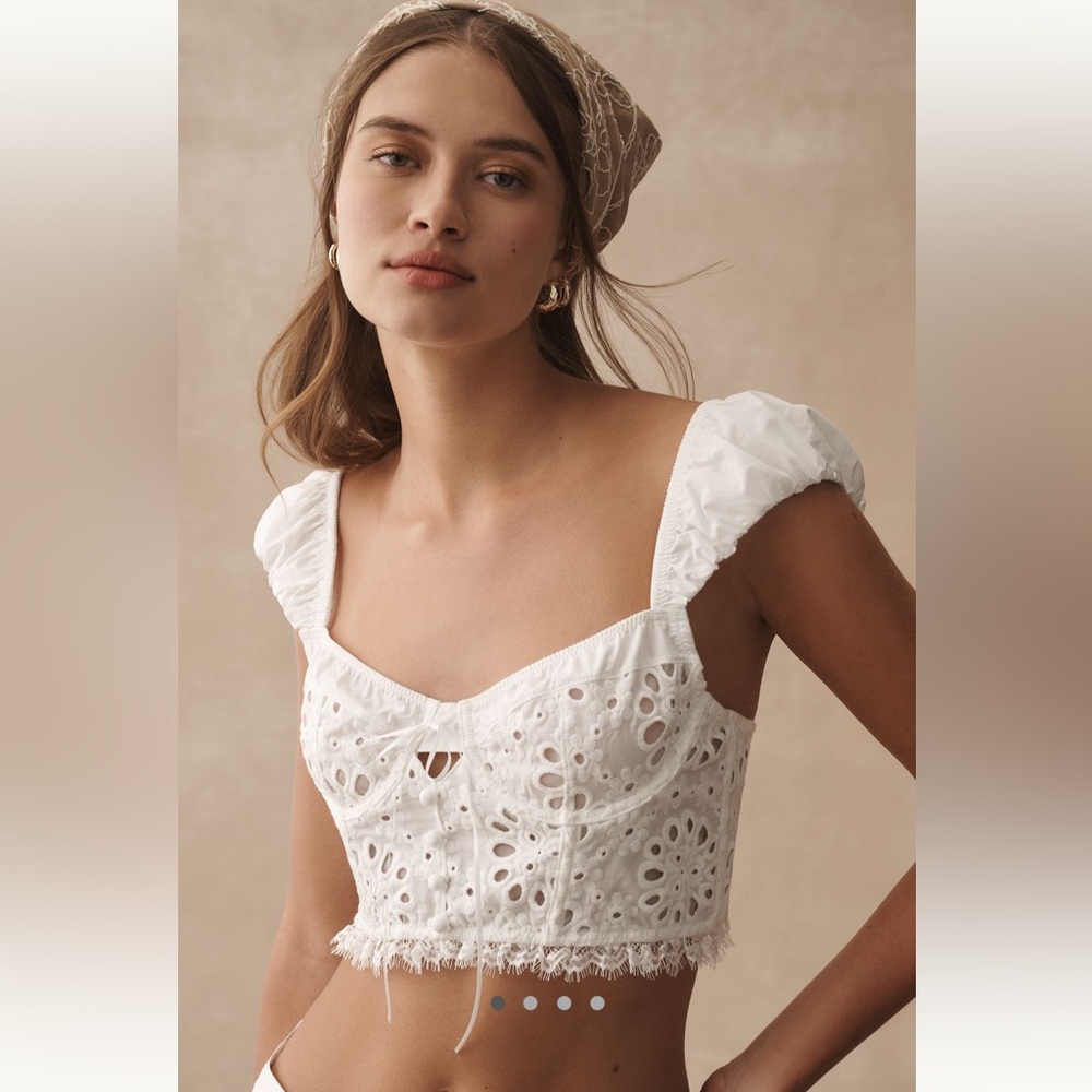 Anthropologie Puff-Sleeve Eyelet Corset Top